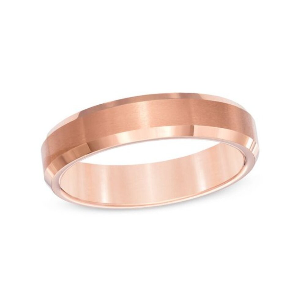Triton Men's 5.0mm Comfort Fit Beveled Edge Rose-Tone PVD Tungsten Wedding Band
